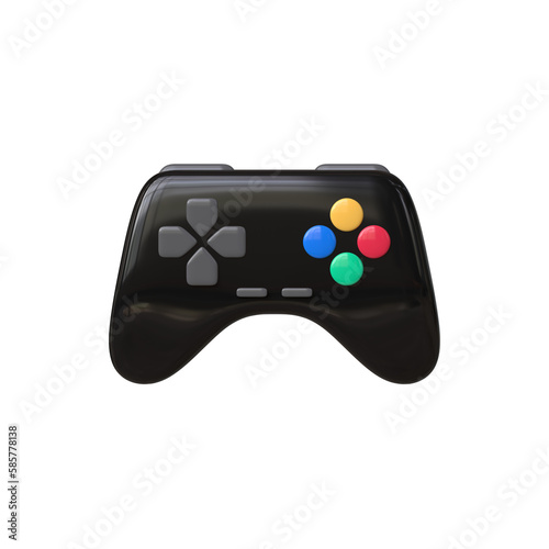 Black game controller icon 3d render isolated