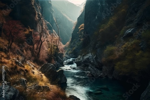 beautiful cinematic images of a canyon and a beautiful river running through it  Generative AI 