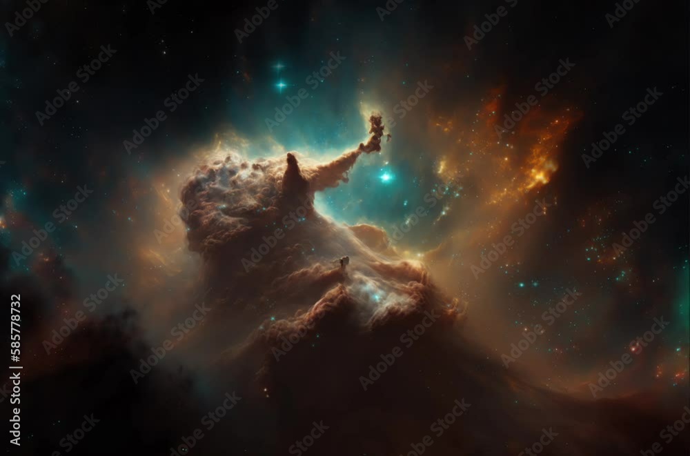 Space and glowing nebula background. Motion.