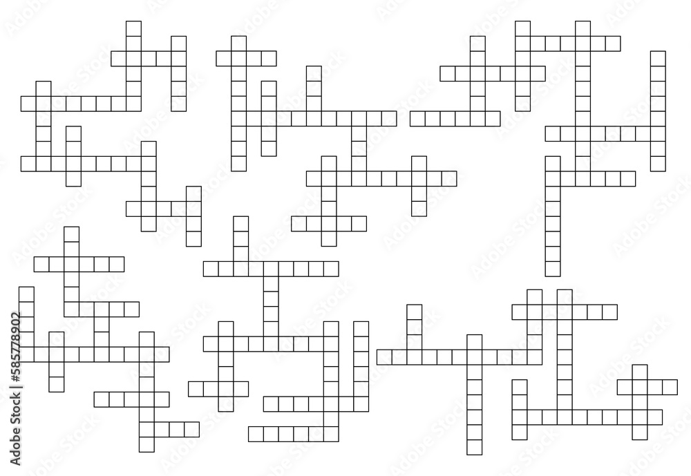 Vetor de Crossword game grid templates, word guess quiz layout empty boxes, vector set