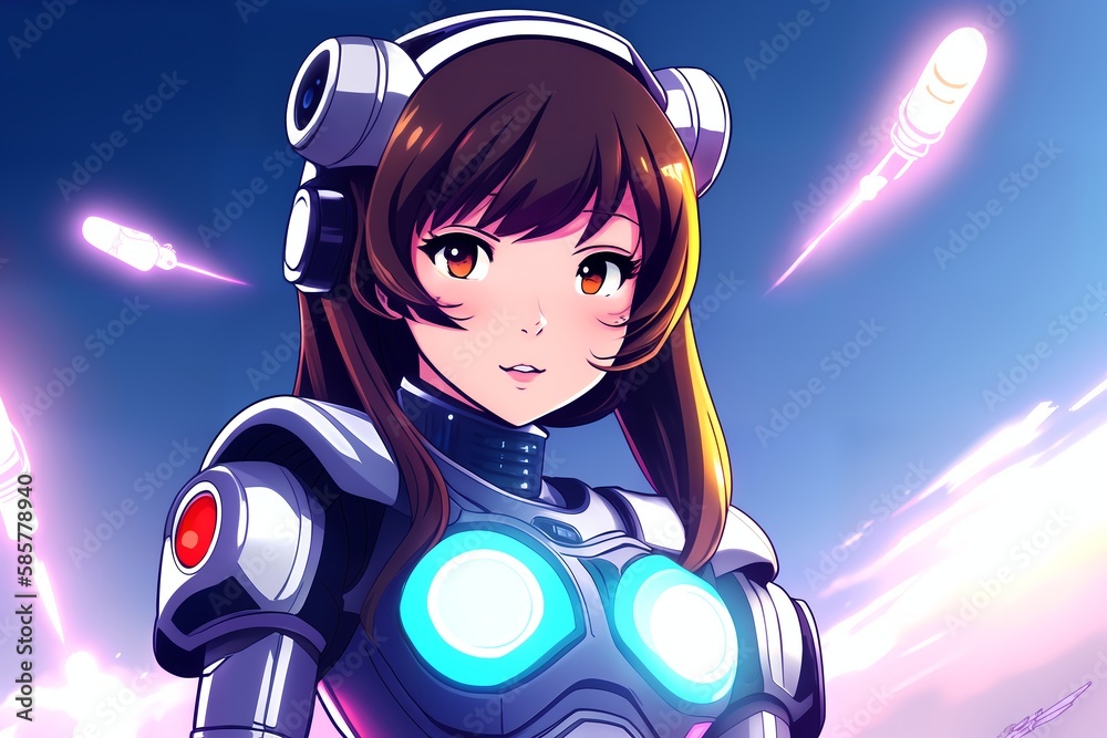 beautiful girl in a robot suit anime style. Happy cute girls character fashion beautiful girl in a robot suit anime style. Happy cute girls character fashion
