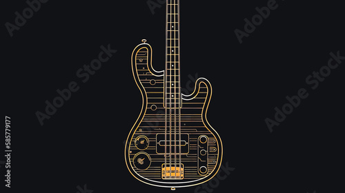 Minimalistic illustration with an electric guitar on a black background, generative A.