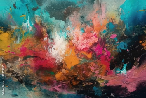 vibrant and colorful abstract painting. Generative AI © AkuAku