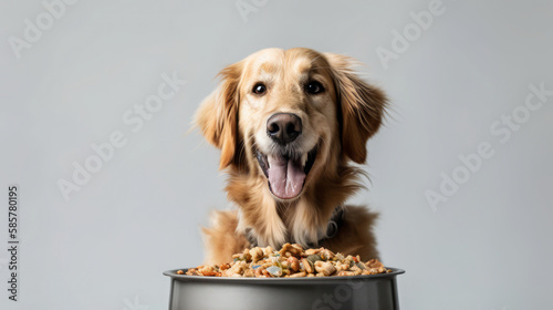 Obraz na płótnie Pampered Pooch: Delighted Dog Enjoying a Hearty Meal
