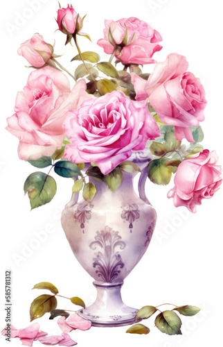 pink rose flower in vase watercolor © lemonmoon