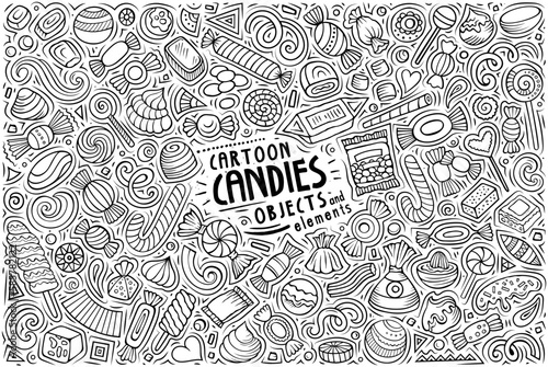 Vector set of funny doodle cartoon candies