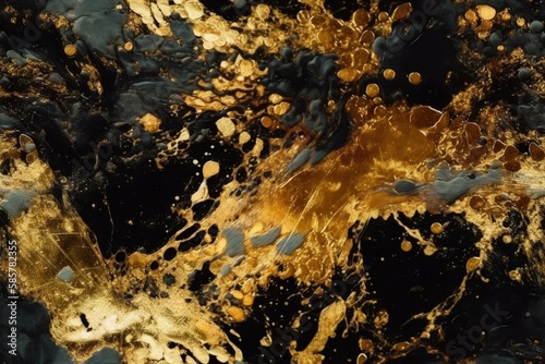 Detailed Close-Up of a Shimmering Black and Gold Substance. Generative AI © AkuAku