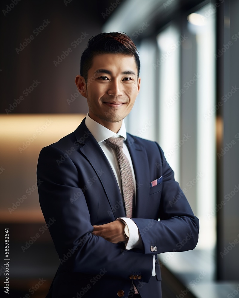 Fototapeta premium A fictional person. Confident Sales Representative in Modern Office Setting