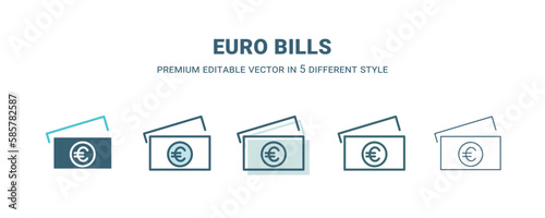 euro bills icon in 5 different style. Outline, filled, two color, thin euro bills icon isolated on white background. Editable vector can be used web and mobile