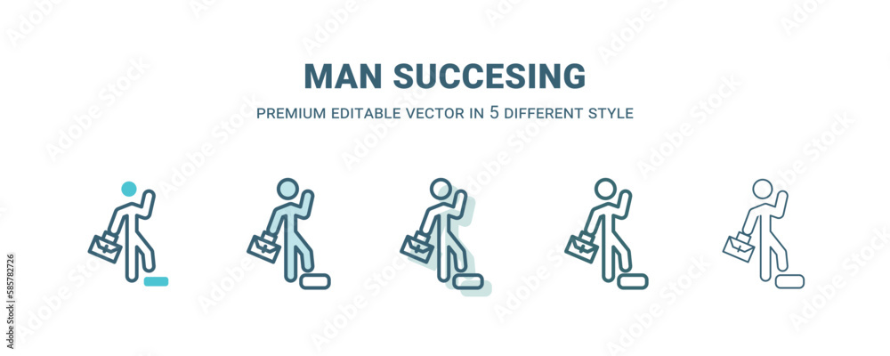 man succesing icon in 5 different style. Outline, filled, two color, thin man succesing icon isolated on white background. Editable vector can be used web and mobile man succesing icon in 5 different style. Outline, filled, two color, thin man succesing icon isolated on white background. Editable vector can be used web and mobile