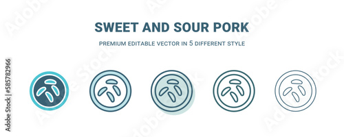sweet and sour pork icon in 5 different style. Outline, filled, two color, thin sweet and sour pork icon isolated on white background. Editable vector can be used web and mobile
