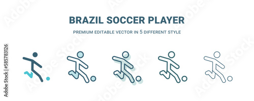 brazil soccer player icon in 5 different style. Outline, filled, two color, thin brazil soccer player icon isolated on white background. Editable vector can be used web and mobile