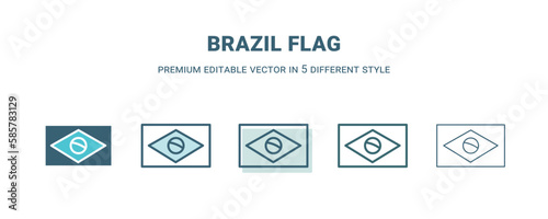 brazil flag icon in 5 different style. Outline, filled, two color, thin brazil flag icon isolated on white background. Editable vector can be used web and mobile