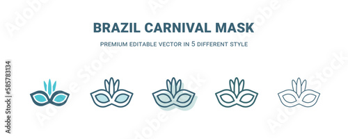 brazil carnival mask icon in 5 different style. Outline, filled, two color, thin brazil carnival mask icon isolated on white background. Editable vector can be used web and mobile