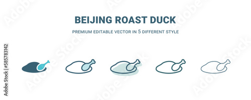 beijing roast duck icon in 5 different style. Outline, filled, two color, thin beijing roast duck icon isolated on white background. Editable vector can be used web and mobile