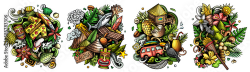 Hawaii cartoon vector doodle designs set.