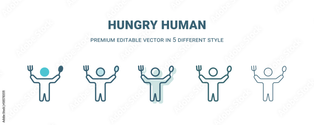 hungry human icon in 5 different style. Outline, filled, two color, thin hungry human icon isolated on white background. Editable vector can be used web and mobile hungry human icon in 5 different style. Outline, filled, two color, thin hungry human icon isolated on white background. Editable vector can be used web and mobile