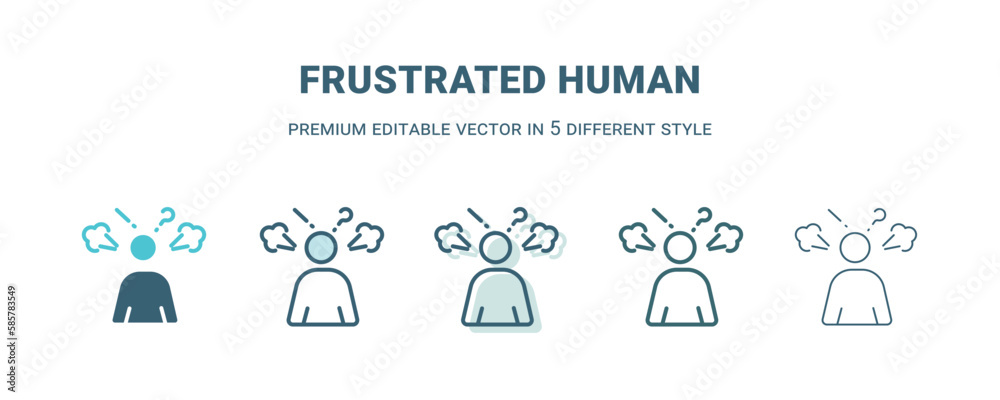 frustrated human icon in 5 different style. Outline, filled, two color, thin frustrated human icon isolated on white background. Editable vector can be used web and mobile