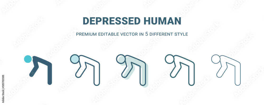 depressed human icon in 5 different style. Outline, filled, two color, thin depressed human icon isolated on white background. Editable vector can be used web and mobile depressed human icon in 5 different style. Outline, filled, two color, thin depressed human icon isolated on white background. Editable vector can be used web and mobile