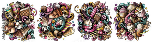 Ice Cream cartoon vector doodle designs set