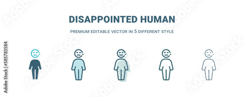 disappointed human icon in 5 different style. Outline, filled, two color, thin disappointed human icon isolated on white background. Editable vector can be used web and mobile