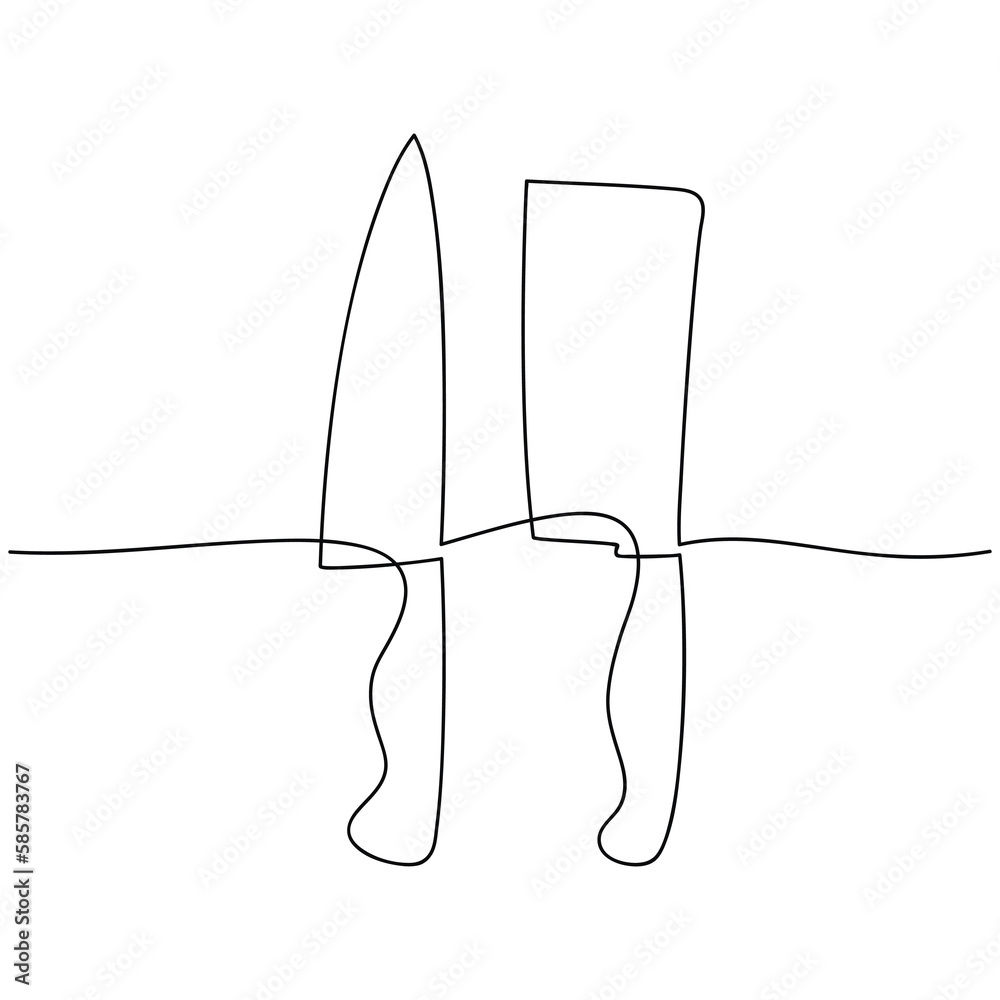 Hand drawn chef knife set vector one line continuous drawing ...