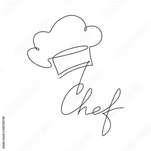 Hand drawn lettering Chef hat vector one line continuous drawing. Outline illustration. Hand drawn linear silhouette. Minimal design element for print, banner, card, brochure, poster, menu, logo.
