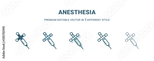 anesthesia icon in 5 different style. Outline, filled, two color, thin anesthesia icon isolated on white background. Editable vector can be used web and mobile