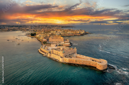 Landscape with Syracuse at sunset, Sicily islands, Italy photo