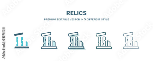 relics icon in 5 different style. Outline, filled, two color, thin relics icon isolated on white background. Editable vector can be used web and mobile