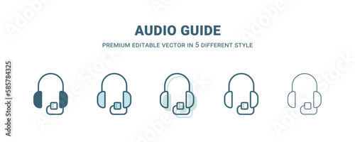 audio guide icon in 5 different style. Outline, filled, two color, thin audio guide icon isolated on white background. Editable vector can be used web and mobile