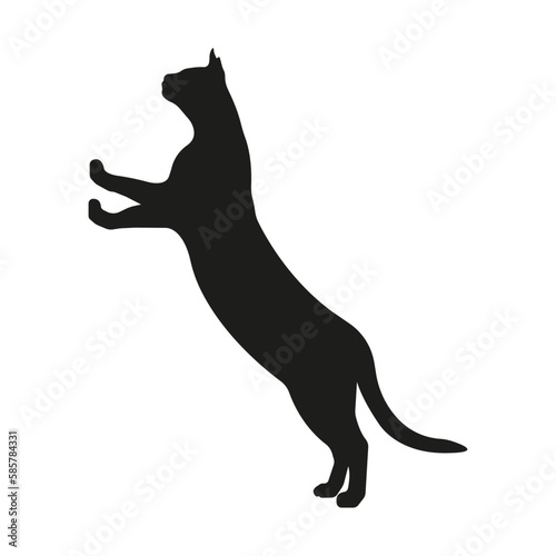 Cat silhouette illustration, the cat rests its front paws on a wall or a tree, playing cat
