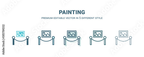 painting icon in 5 different style. Outline, filled, two color, thin painting icon isolated on white background. Editable vector can be used web and mobile