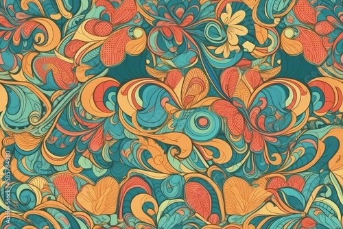 Colorful Swirls and Flowers Background. Generative AI