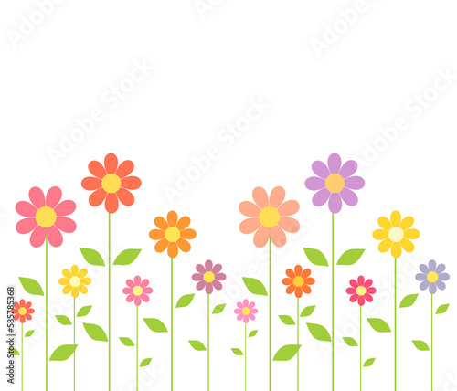 Spring colorful flowers growing illustration
