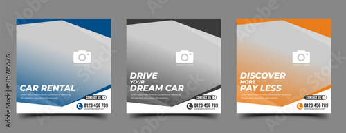 Set of Car rental promotion square banner template design. Usable for social media post and web ads