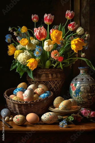 Wallpaper Mural Colored eggs Polish Easter tradition. AI generativ. Torontodigital.ca