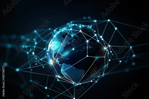 Internet technology with global communication network connected around the world for IoT, telecommunication, data transfer & international connection links © Cesign