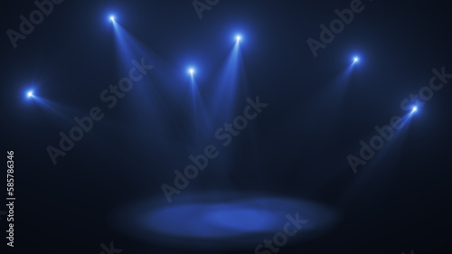 Stage Lights Abstract Blue Rays with Spots Presentation Background