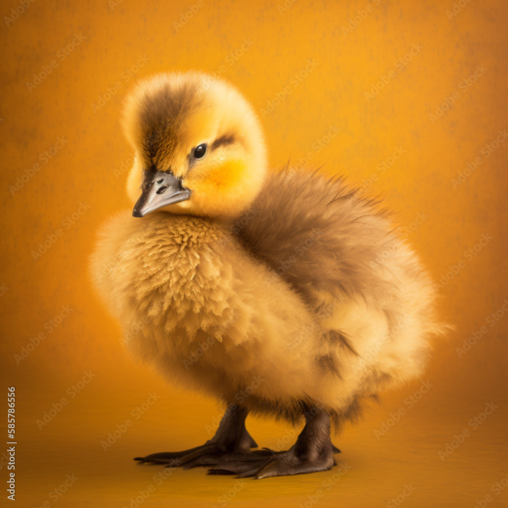 Chick on a yellow background. Generative AI.