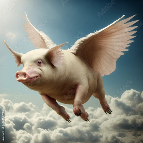 Pig with wings. Generative AI.