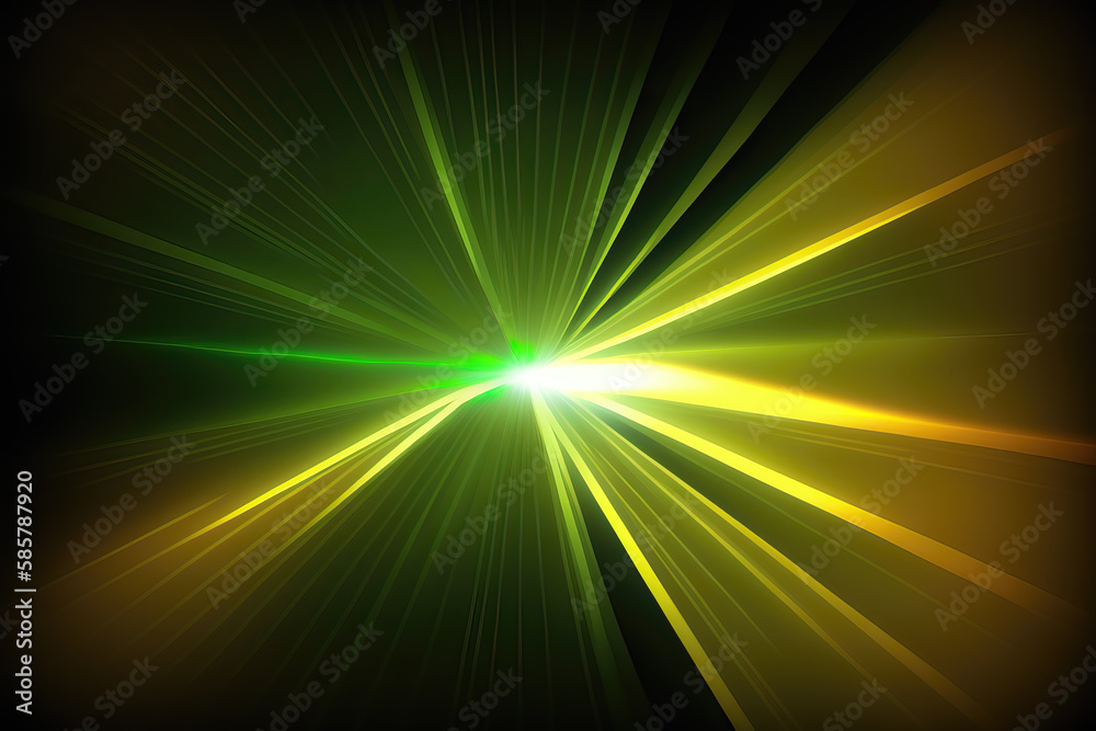 background of green and yellow laser beams, ai generated