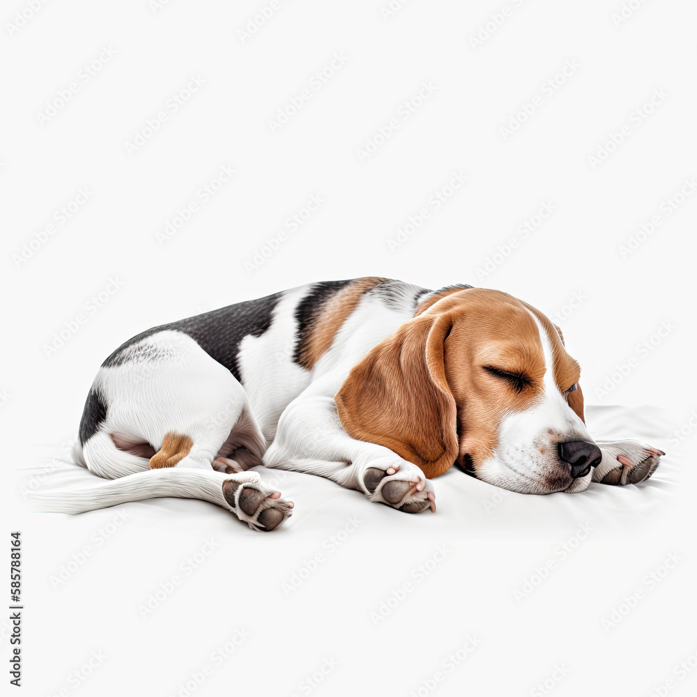 beagle puppy on white background isolated sleep
