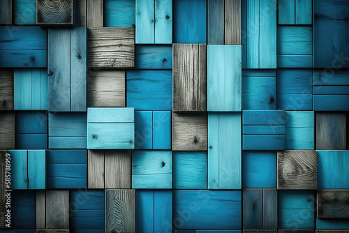 blue brown wooden panel mosaic  ai generated