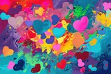 Abstract canvas bursts with multicolored hearts. Generative AI