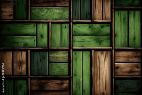 green brown wooden panel mosaic  ai generated