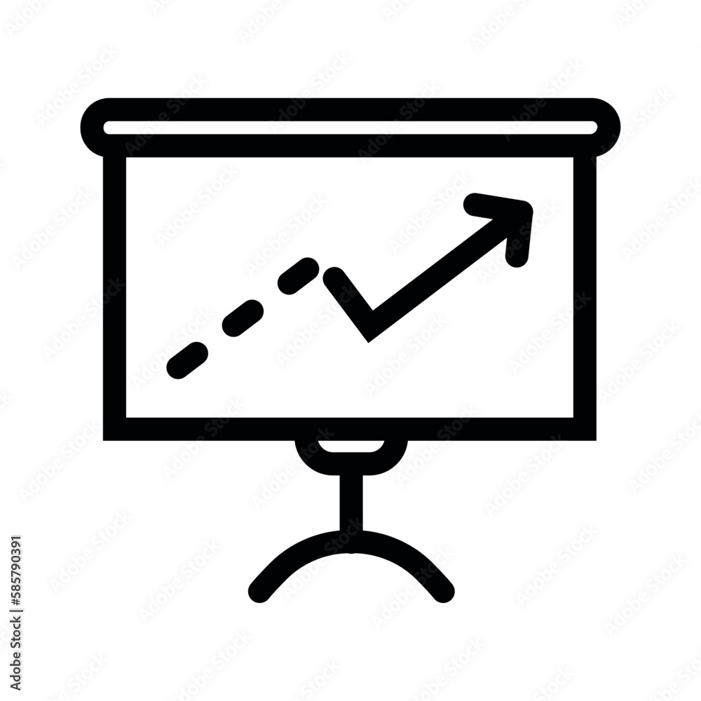 Black line icon of projector isolated whith up outline icon on white background. Graph, chart and bar growth icons with increase arrow. Vector line charts and bar graphs with growing data graphics. Bu Black line icon of projector isolated whith up outline icon on white background. Graph, chart and bar growth icons with increase arrow. Vector line charts and bar graphs with growing data graphics. Bu