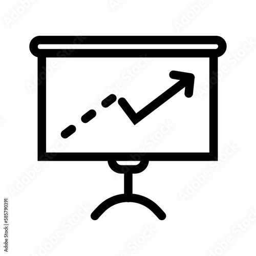 Black line icon of projector isolated whith up outline icon on white background. Graph, chart and bar growth icons with increase arrow. Vector line charts and bar graphs with growing data graphics. Bu