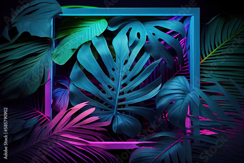 Tropical leaves background. Generative Ai
