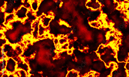 Red hot flow of volcanic lava texture for background. Volcanic magma. Red hot lava pattern background. Danger terrain heat, fluid metal. Burning coals- crack surface magma. Eruption of active volcano.